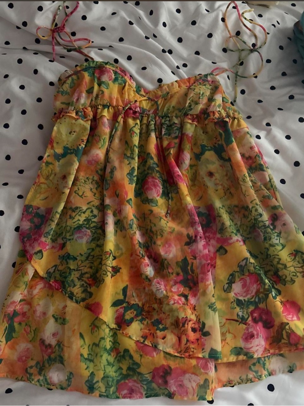 Girls Floral Yellow Sundress with Pink Rose Print